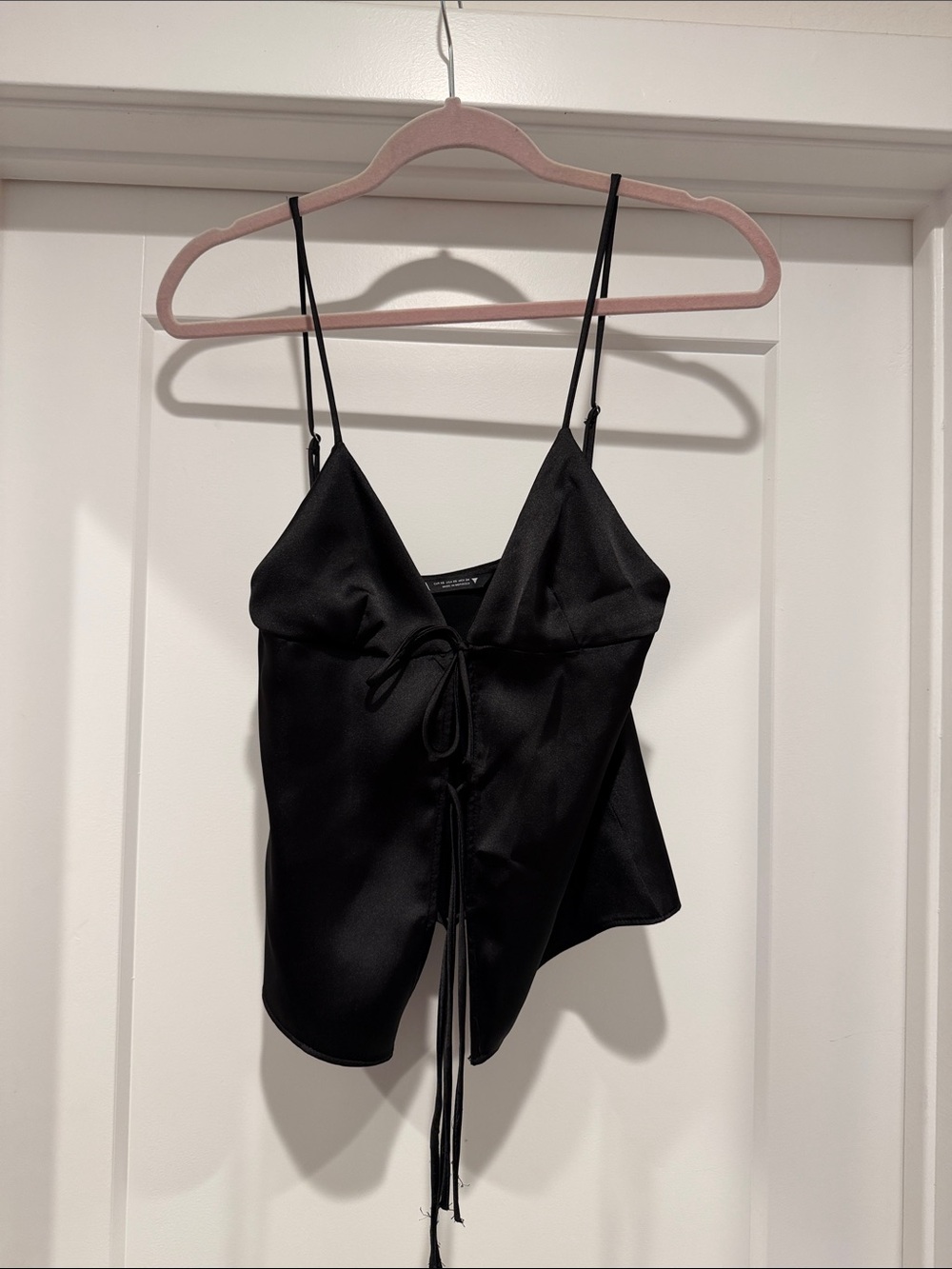 Zara Black Satin Tie-Front Cami